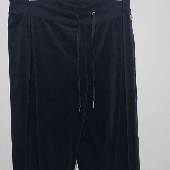 Calvin Klein Women's Black Velour Elastic Drawstrings Wide Leg Pants Size Large - Picture 1 of 10